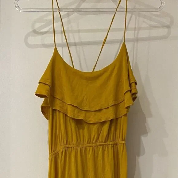 XXI Yellow Gold boho festival Empire waist tie back Ruffle top Maxi Dress S - Picture 4 of 6